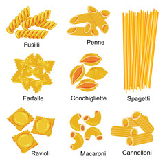 Assortment of Classic Italian Pasta Shapes
