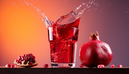 pomegranate juice splash pomegranate juice withsplash in a glass isolated on dual color background