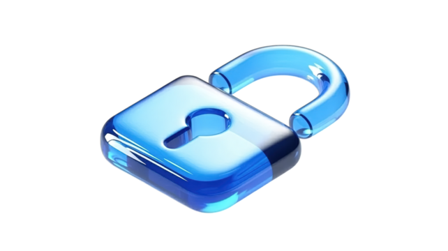 Unlock new possibilities with this modern, transparent blue padlock icon symbolizing freedom, access, and digital security solutions