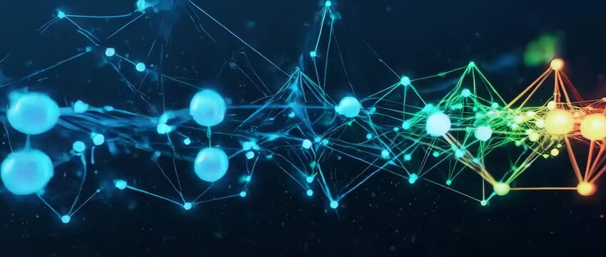 An abstract visualization of a deep learning neural network, showing data flow through its layers. For AI and machine learning concepts.
