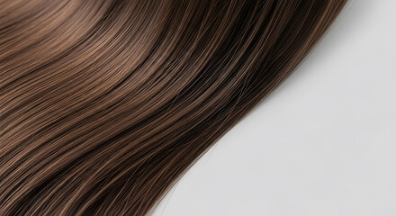 Fototapeta premium Luxurious Brown Hair: A close-up of smooth, lustrous brown hair, showcasing the natural beauty, texture, and shine in a gentle flow.
