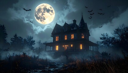 Fototapeta premium Haunted House Under the Moon