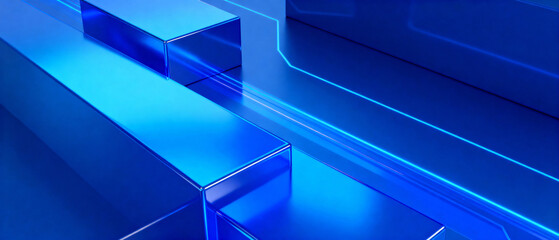 Obraz premium Abstract blue geometric shapes with futuristic lines create a modern and tech-savvy visual design.