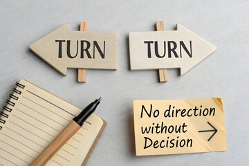 Wooden signposts pointing directions with choice decision message