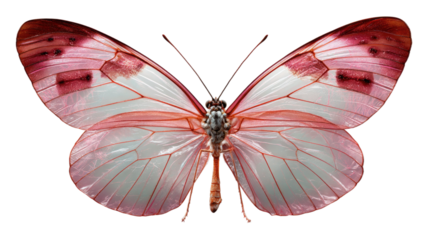 Pink butterfly spreading wings showing delicate insect beauty and vibrant natural pattern detail isolated on white background