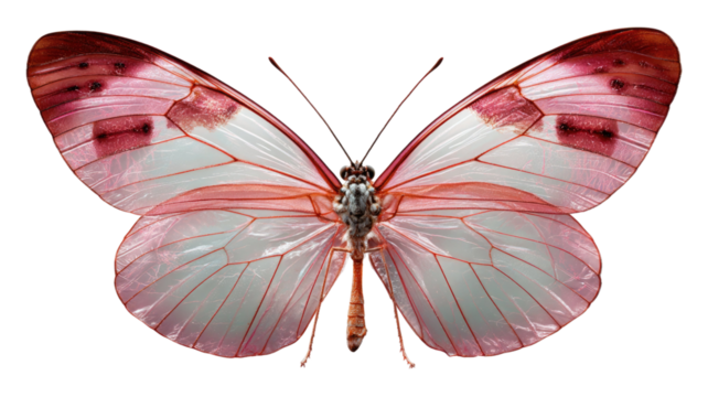 Pink butterfly spreading wings showing delicate insect beauty and vibrant natural pattern detail isolated on white background