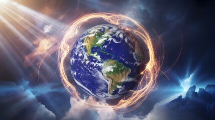 ​A luminous aura of awakening energy surrounds Earth, symbolizing global harmony and the planet's vibrant connection to the cosmos.