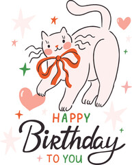 birthday card design with cute cat element vector illustration