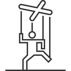 Minimalist Icon of a Puppet Figure Controlled by Strings and a Rod in a Dynamic Pose on a Transparent Background
