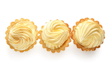 Tasty lemon tartlets on white background
