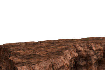 A textured, brown rock face with a rough edge, appearing to jut out from a black void above. The...