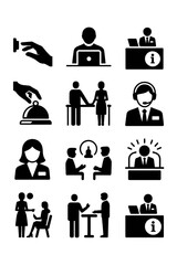 Set of 10 black and white service and support icons for business and customer care