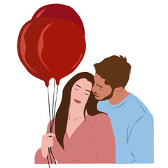 Romantic couple with red balloons in flat style illustration.
High-quality flat artwork for romantic and holiday concepts. on a transparent background. 