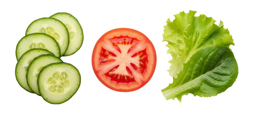Fresh Cucumber Slices Tomato Slice Lettuce Leaf Isolated on Transparent