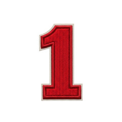 Red Embroidered Patch Number One Isolated on Transparent Background