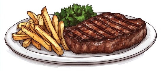 Steak with French Fries and Parsley