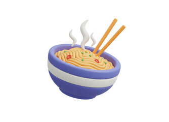 Steaming Noodles with Chili and Chopsticks in Blue Bowl
