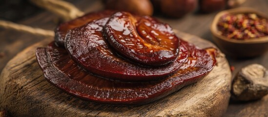 Close-up of Dried Red Reishi Mushrooms