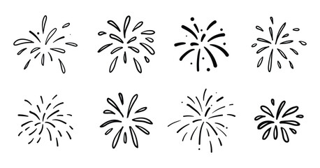 Hand drawn firework set, new year, birthday or holiday celebration