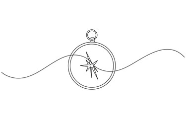 Orienteering compass continuous line editable stroke line compass line continuous drawing vector,
