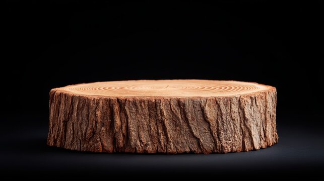 Rustic Wood Slice: Natural Product Display Stand on Black