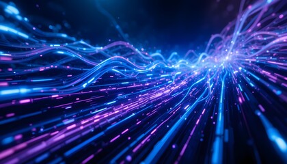 Fototapeta premium Glowing Fiber Optic Lines in Blue and Purple