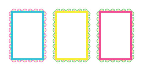 
Rectangular border frame pattern. Mexican motifs. Set of brightly colored vector frames isolated on a white background.