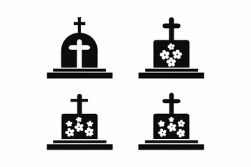 Cemetery Night Scene Vector, Tombstone with Marigold Flowers and Candles for Día de los Muertos isolated on white background