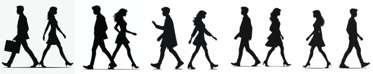 vector silhouette of a couple walking in different directions