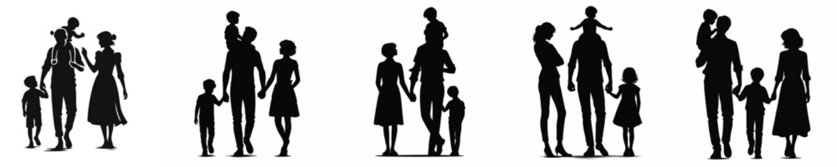 happy family portrait silhouette vector