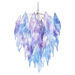 Obraz premium Watercolor Ice Crystal Chandelier with Blue and Purple Leaves 