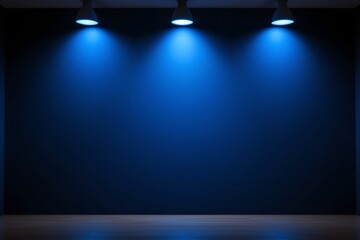 Minimalist Wall with Blue Spotlight Lighting and Reflective Floor