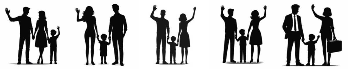 vector silhouette of a new family waving their hands