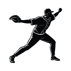 Baseball pitcher silhouette in throwing motion sport