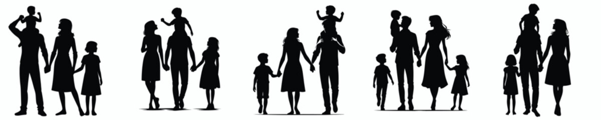 happy family portrait silhouette vector