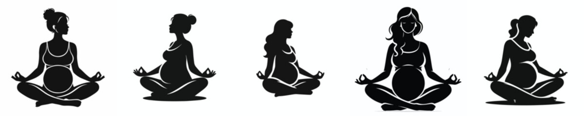 vector silhouette of a pregnant woman meditating