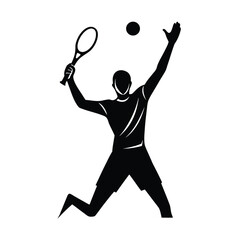 Silhouette of a tennis player lunging to hit a ball
