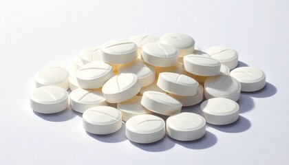 Generated image. Pile of extra strength pills on white background. Painkillers