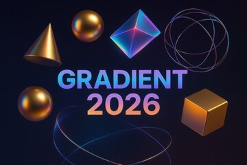 Gradient crystal shapes and minimal typography in a futuristic dark background with glowing lights