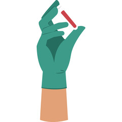 Obraz premium Teal gloved hand holds clear test tube with red liquid against transparent background medical research and science concept