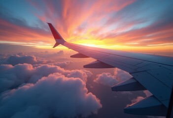 Obraz premium Airplane Wing Against Dramatic Cloudscape Painted with Vibrant Skycolors