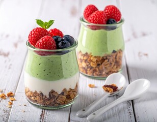 Healthy breakfast parfait with granola yogurt and fresh berries.
