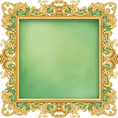 Elegant ornate square frame, decorative gold with green interior, perfect for art display and design