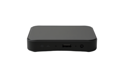 a sleek black entertainment device, a device to enhance home entertainment and connectivity
