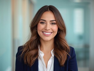 Professional headshot of smiling businesswoman in blazer for corporate website or linkedin profile