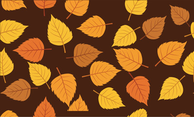 Seamless Autumn Leaves Pattern Background - Scattered Fall Foliage in Yellow, Orange, and Brown on Dark Backdrop - Seasonal Textile, Wrapping, or Wallpaper Design