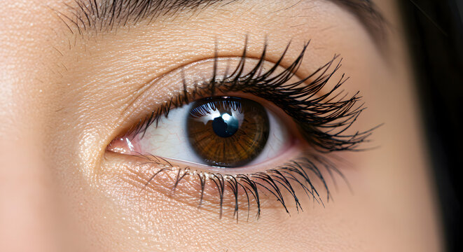 Brown Eye Closeup with Black Mascara Eyelashes Macro Photography