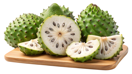 Fresh soursop slices on wooden cutting board exotic tropical fruit healthy food display