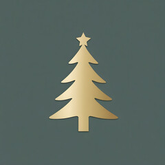Golden christmas tree with star on dark green background, festive holiday symbol