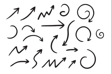 Hand-Drawn Arrow Collection with Spiral, Zigzag, and Curved Styles for Visual Communication

